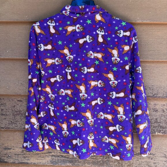 Disney Chip & Dale Womens Purple Fleece Button-Up Pajama Top L - Picture 3 of 12